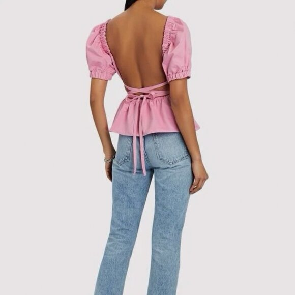 STAUD Tops - STAUD Marie Backless Puff Sleeve Peplum Top